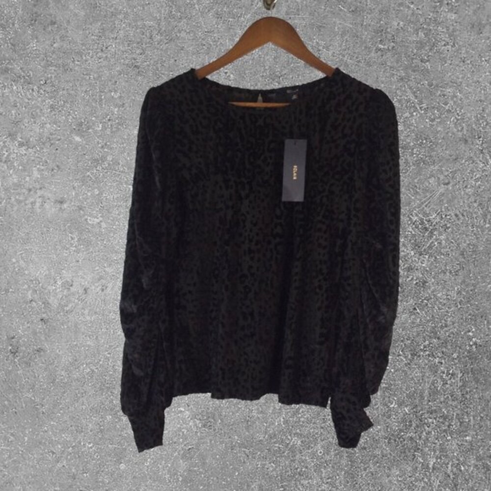 EClair Size Small Women's Black Leopard Print Blouse with Lining NWOT